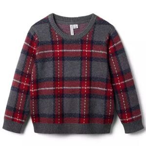 Janie and Jack Sharon Plaid Sweater Grey Red Black Boys Size 3